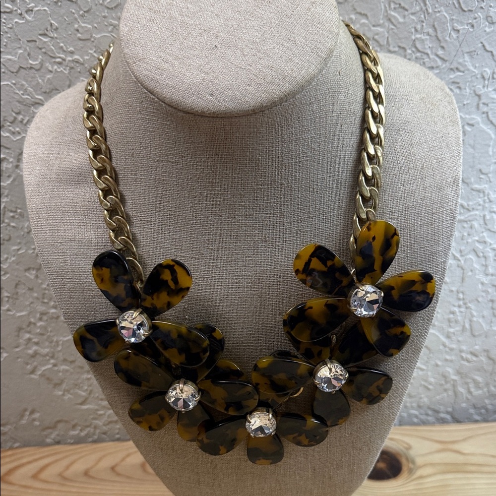 J. Crew Gold and Brown Floral Necklace
